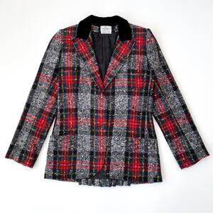 Valentino Vintage Plaid Wool Blazer Women’s Size 8 Checkered Jacket Button Front